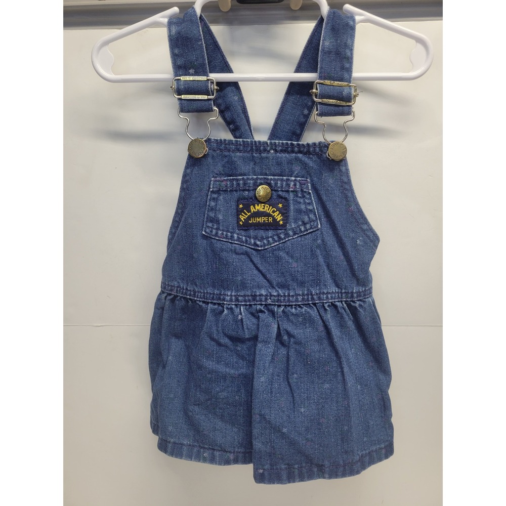 Vintage Health-tex Girls Denim Overall Jumper Dress All American 24 Months USA